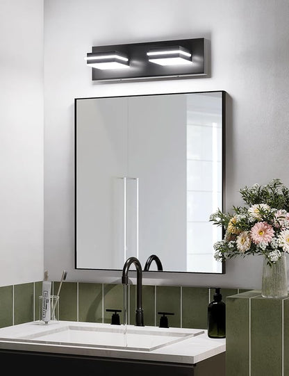 VOLISUN Modern Bathroom Vanity Light Fixtures (2-Light, 15.5-Inch), Matte Black LED Bathroom Lighting Fixtures Over Mirror, 360°Rotatable Head, LED Vanity Lights for Bathroom (Cool White 6000K)