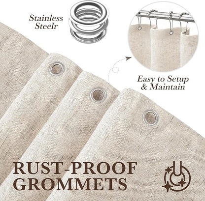 Natural Linen Shower Curtain Farmhouse Bathroom Decor 36x72 Inches | Boho Bathroom Decor,12 Sturdy Stainless Steel Sliding Hangers,Rustic Country Style,Linen Shower Curtains for Bathroom