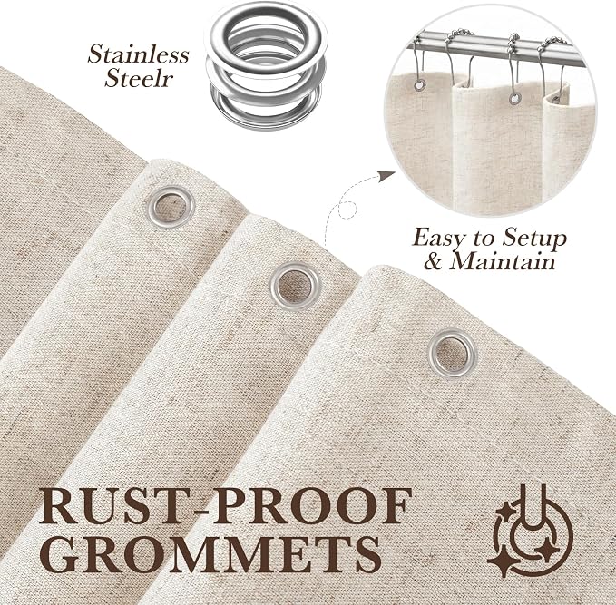 Natural Linen Shower Curtain Farmhouse Bathroom Decor 72x84 Inches | Boho Bathroom Decor,12 Sturdy Stainless Steel Sliding Hangers,Rustic Country Style,Linen Shower Curtains for Bathroom