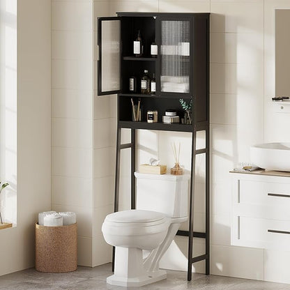 BAMBANG Over The Toilet Storage Cabinet, Bamboo Bathroom Over Toilet Storage Organizer with Adjustable Shelves and Double Doors, Above Toilet Storage Cabinet, Black