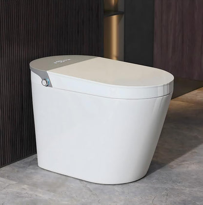 One Piece Smart Bidet Toilet, Wash & Dry, Heated Seat, White Gray | Off Seat Auto Flush, Foot Sensor Flush, Instant Warm Water, Adjustable Wash, Self Cleaning Wand, Pre Wet, Night Light