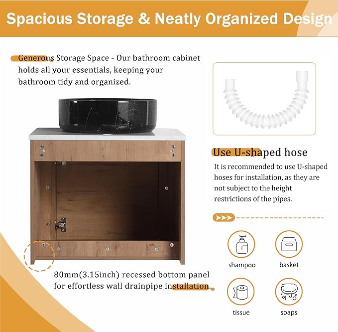 Malwee 24" Floating Bathroom Vanity with Sink, 24 Inch Wall Mounted Bathroom Cabinet Combo, Modern Single Sink Bath Storage Vanity Set, with 1 Soft Close Door and Ceramic Vessel Basin Top(24-RR