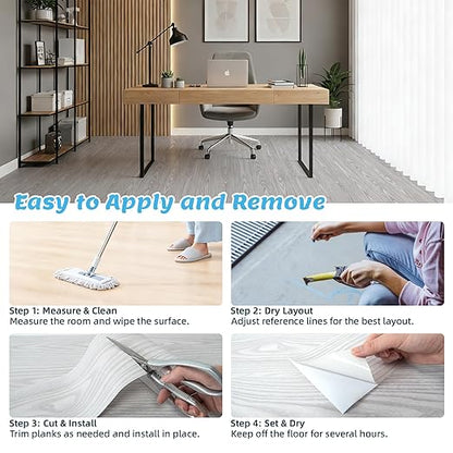 Art3d 15 Sq.ft Peel and Stick Floor Tiles, 10Pcs Luxury Vinyl Plank Flooring Wood Look, 36" × 6" Adhesive and Waterproof Tile Sticker for Bedroom, Living Room, Kitchen, Light Gray