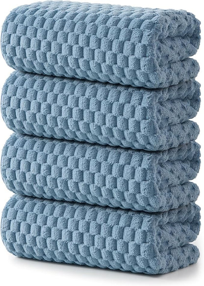 REDKISS 4 Pack Blue Microfiber Bath Towels - Large Shower Towels Set for Bathroom, Super Absorbent Towel Set of 4 Lagre, Quick Dry Bathroom Towel for Spa, Gym,Travel, Lint Free, Ultra Soft