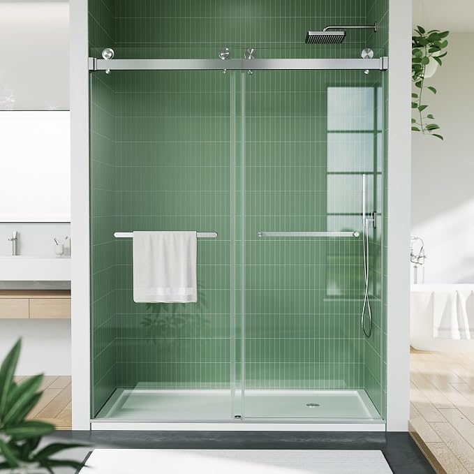 44-48" W x 74" H Shower Doors, Frameless Shower Door, Double Sliding Glass with 1/4" (6mm) Clear Tempered Glass for Bathroom,Silver
