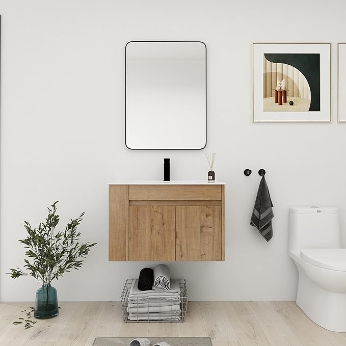 Bathroom Vanity with Sink 30 Inch, Modern Bathroom Vanities Set, Single Bathroom Vanity Set with Top Basin and Storage Cabinet, Soft Close Door(IMO, 30 * 18)