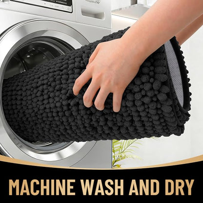 OLANLY Thick Chenille Bathroom Runner Rugs 59x20, Absorbent Bath Mat, Black | Soft Bath Rugs, Rubber Backing, Machine Wash Dry, Bath Mats for Bathroom, Tub and Shower, Home Decor Accessories