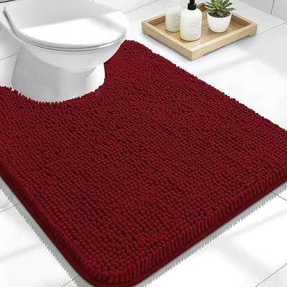 OLANLY Toilet Rugs U-Shaped 24x20, Soft Absorbent Chenille Contour Rugs | Red, Quick-Drying Rubber Backing, Machine Washable Non-Slip Shaggy Bathroom Mat for Toilet, Home Decor Accessories