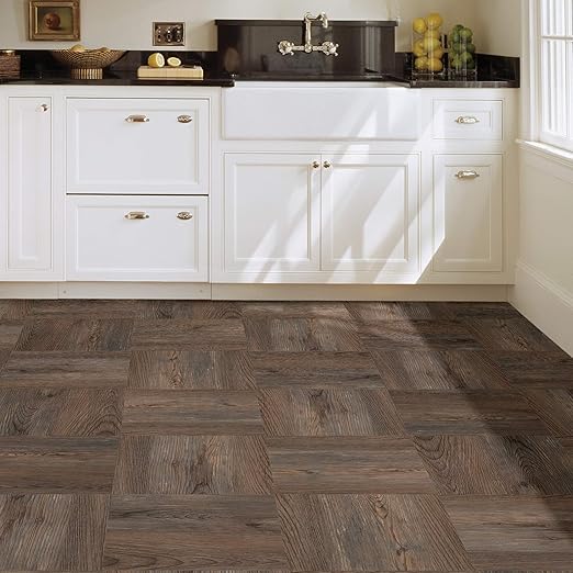 FloorPops FP3323 Knotting Hill Peel & Stick Floor Tiles, Brown (Pack of 6)