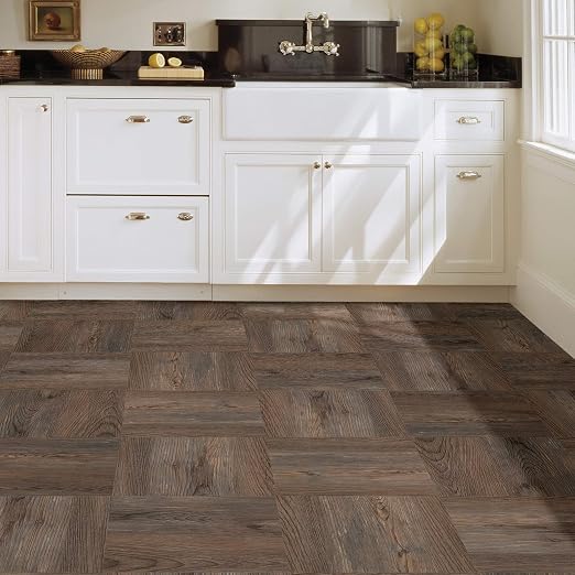 FloorPops Knotting Hill Peel and Stick Floor Tiles, Brown, Wood-Look Vinyl Floor Tiles, 12 in x 12 in, Pack of 10