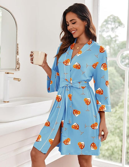 Ekouaer Women Kimono Robes Knee Length Knit Bathrobe Lightweight Soft Sleepwear V-neck Casual Ladies Loungewear