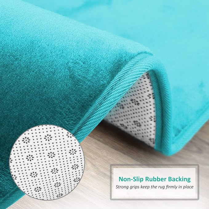 Clara Clark Bathroom Rugs, Velvet Memory Foam Bath Mat, Non-Slip, Machine Washable Bath Rugs - Dries Quickly, Ultra Soft Plush Bath Mats for Bathroom, 20 x 32, Teal Blue