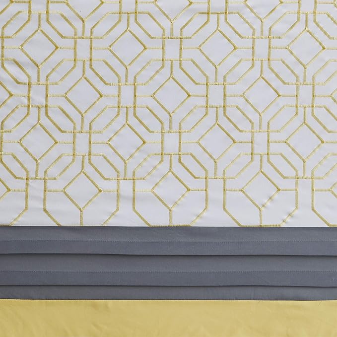 510 DESIGN Shower Curtain, Geometric Textured Embroidery Design with Built-in Liner, Modern Mid-Century Bathroom Decor, Machine Washable, Fabric Privacy Screen, 72x72,Donnell, Yellow/Grey