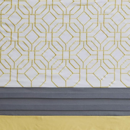 510 DESIGN Shower Curtain, Geometric Textured Embroidery Design with Built-in Liner, Modern Mid-Century Bathroom Decor, Machine Washable, Fabric Privacy Screen, 72x72,Donnell, Yellow/Grey