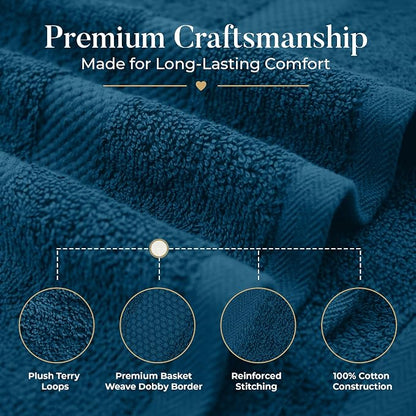 DAN RIVER 600 GSM Cotton Large Bath Towels Set of 4, 27 x 54 Inches, Blue | Larger & Lighter Weight Towels for Bathroom - Highly Absorbent & Quick Dry 100% Cotton Bath Towel Set for Home, Spa & Hotel