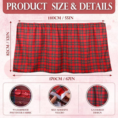 Hahafelt Self-Adhesive Sink Skirt, 55"x32" Waterproof Fabric Under Sink Cover with Diamond Stitch, Hide Pipes & Storage for Bathroom, Kitchen, Laundry Room, Rental Home Decor(Tartan)