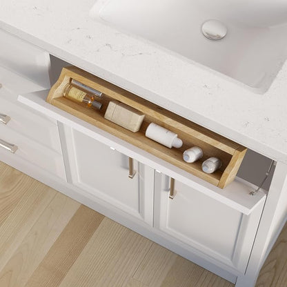 Capri III 72" Double Sink Bathroom Vanity With Stealth Organizer, Solid Wood Bathroom Cabinet with Engineered Stone Countertop & Backspalsh, Soft Closing Door & Drawer, Pre-Assembled, White