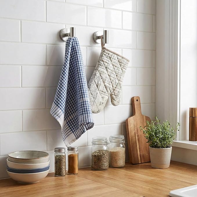 7-Piece Bathroom Hardware Accessories Set, SUS304 Towel Bar, Silver | 25.9-Inch Towel Rack, Oval Towel Ring, Toilet Paper Holder with Shelf & 4 Robe Towel Hooks, Wall-Mounted Towel Holder Set