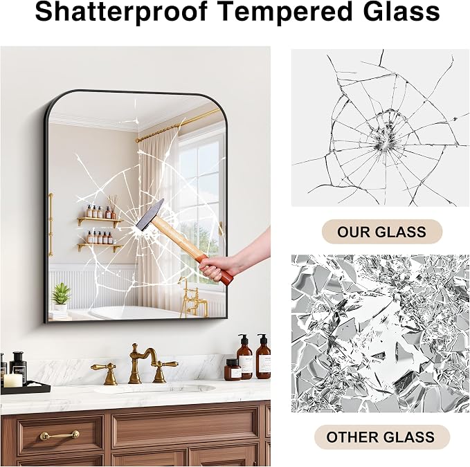 YIROMAN Bathroom Mirrors for Over Sink,24"x30" Black Frame Vanity Mirror,Rectangular Wall Mounted Mirror with Rounded and Right-Angle Corners for Entryway,Living Room,Bedroom,Fitting Room