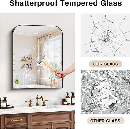 YIROMAN Bathroom Mirrors for Over Sink,24"x30" Black Frame Vanity Mirror,Rectangular Wall Mounted Mirror with Rounded and Right-Angle Corners for Entryway,Living Room,Bedroom,Fitting Room