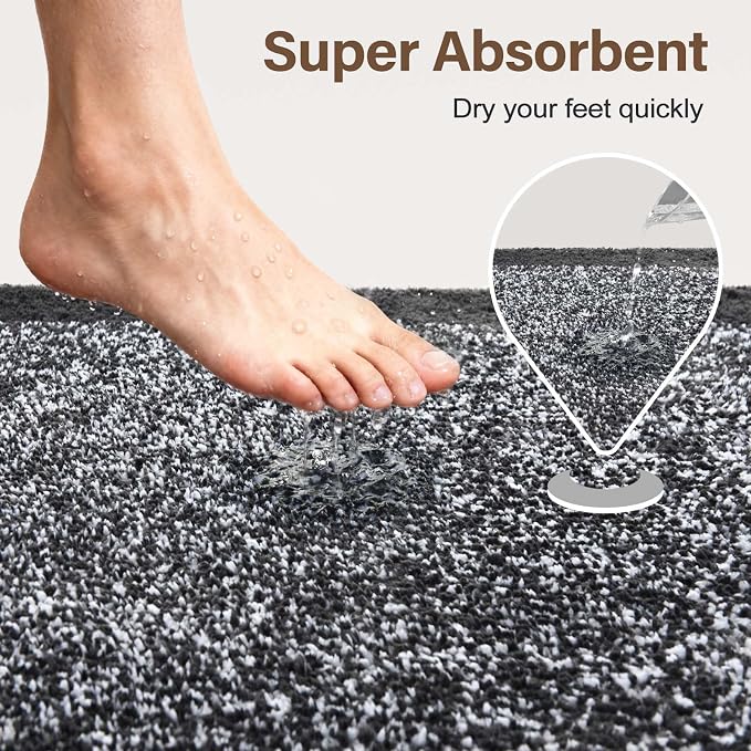 Bathroom Rugs 30x20 Non Slip Washable, Dark Grey Bath Mat for Bathroom Floor Tub, Soft Absorbent Quick Dry Mats for Shower, Bathtub,Home Decor