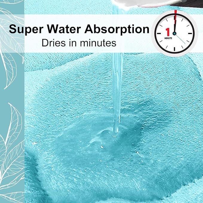 OLANLY Memory Foam Bath Mat Rug 47x17, Ultra Soft and Absorbent Bathroom Rugs, Non-Slip, Comfortable, Machine Washable Bath Carpet for Bathroom Floor, Tub, Shower and Home Decor Accessories, Sky Blue