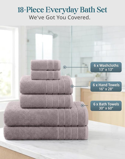 Casa Platino Bathroom Towel Set 18 Piece Soft Absorbent - Platinum | Hotel Towels - Coordinated Colors, Dobby Border Accent, OEKO-TEX Certified, Ring-Spun Durability, Ring-Spun Cotton