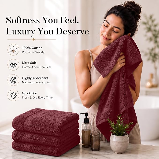DAN RIVER 600 GSM Cotton Large Bath Towels Set of 4, 27 x 54 Inches | Larger & Lighter Weight Towels for Bathroom - Highly Absorbent & Quick Dry 100% Cotton Bath Towel Set for Home, Spa & Hotel