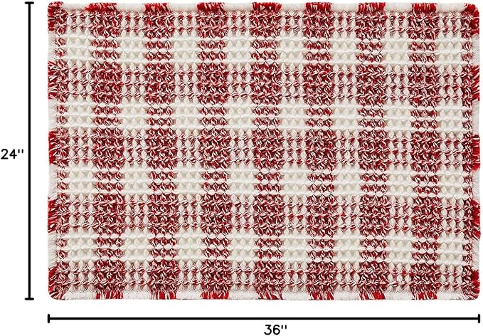 TYUU Christmas Bathroom Rugs, Cute Waffle Bath Mat, 36x24 Red & White | Super Absorbent Quick Dry Bath Rug, Non-Slip Backing, Soft Waffle Washable Farmhouse Bathroom Mats, Tub, Shower & Home Decor