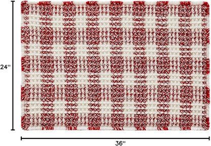 TYUU Christmas Bathroom Rugs, Cute Waffle Bath Mat, 36x24 Red & White | Super Absorbent Quick Dry Bath Rug, Non-Slip Backing, Soft Waffle Washable Farmhouse Bathroom Mats, Tub, Shower & Home Decor