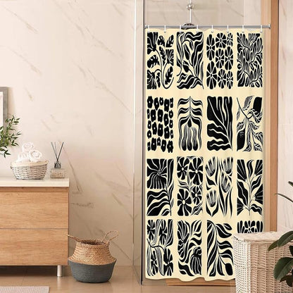 JAWO Retro Shower Curtain Vintage Abstract Boho Floral Shower Curtains for Bathroom Decor Pink Black Botanical Geometric Groovy Aesthetic Pattern Shower Curtain Sets with Hooks,47X64IN