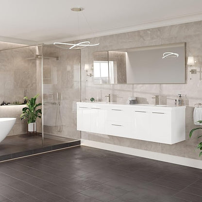 Eviva Lumina 84 in. White Wall Mount Double Sink Bath Vanity with Acrylic Top and Integrated Sinks