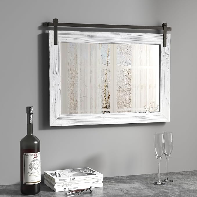 COGOOD Farmhouse Bathroom Mirrors for Over Sink - 22 x 30 White | Rustic Barn Door Wood Framed Vanity Mirror for Entryway, Living Room, Bedroom, Dresser Wall Decor