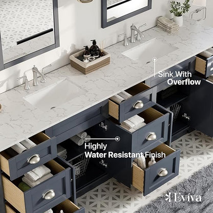 Eviva Epic 96 in. Charcoal Gray Double Sink Bath Vanity with Carrara Quartz Top