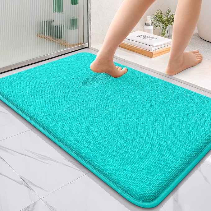 OLANLY Thick Memory Foam Bathroom Rugs 36x24, Soft Absorbent Bath Mat, Teal | Quick Dry Bath Rugs, Non-Slip Carpet, Machine Washable Mats for Bathroom Floor, Tub and Shower, Home Decor Accessories