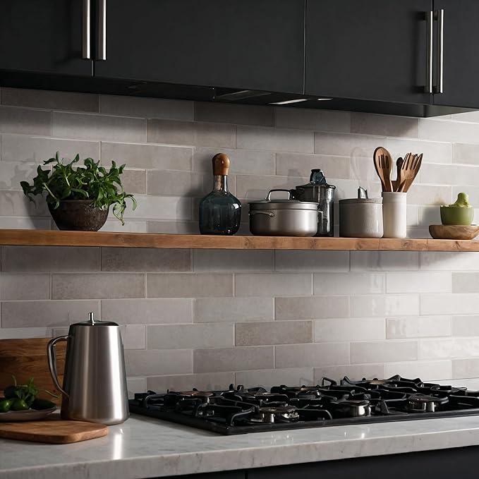 M S International Renzo Sterling Glossy Ceramic Subway Tile for Bathroom, Kitchen Backsplash, Accent Wall, and Shower - Sample