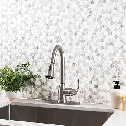 MSI Angora Tibi 12 in. x 12 in.Polished Marble Hexagon Tile for Kitchen Backsplash, Floor Tile, Wall Tile for Bathroom, Shower Wall Tile, Mesh Mounted Mosaic Tile