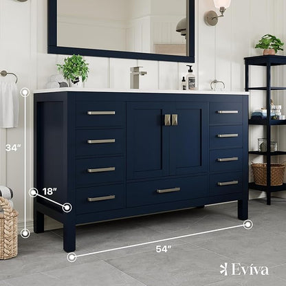 Eviva London 54 in Bathroom Vanities – 54 Inch Bathroom Vanity with Sink and Countertop, Gray Vanity Bathroom Sink Cabinet W/Quartz Countertop – Porcelain Single Sink Design for Modern Bathrooms