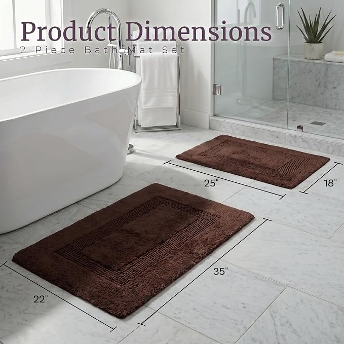 Bathroom Rugs - 2-Piece Cotton Bathroom Mat Set - Machine Washable Bath Mats for Washroom, Kitchen, or Laundry Room by Lavish Home (Chocolate)