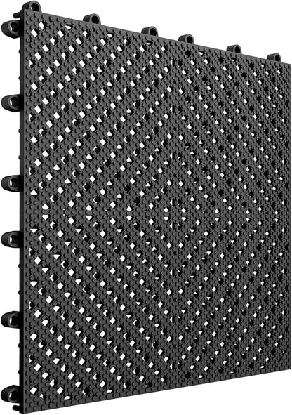 60-Pcs Interlocking Tile, Indoor/Outdoor Drainage Interlocking Floor Tiles 11.8" x 11.8", Anti-Slip Waterproof Soft PVC Splicing Flooring Tile for Garage Patio Pool Bathroom, Black