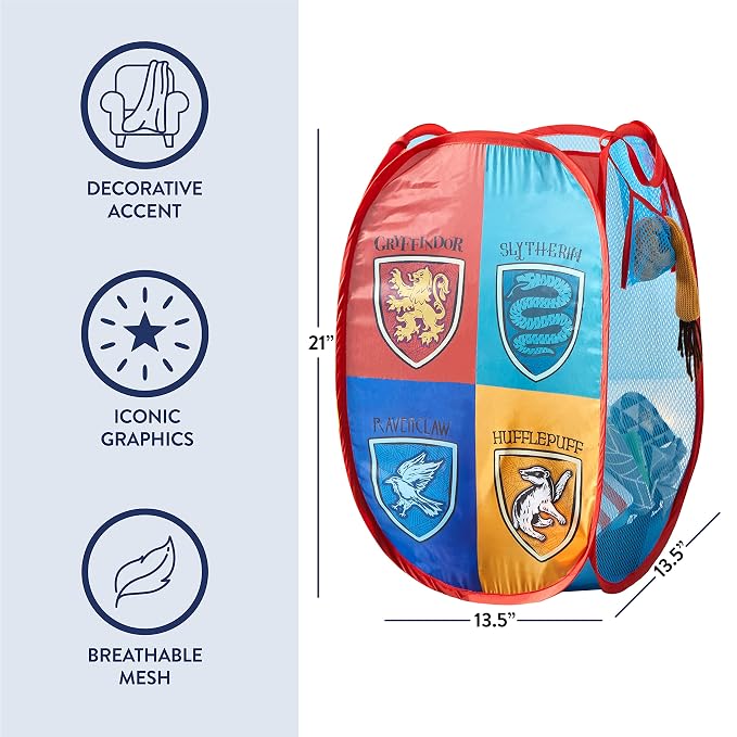 Harry Potter Pop Up Hamper with Durable Carry Handles, 21" H x 13.5" W X 13.5" L