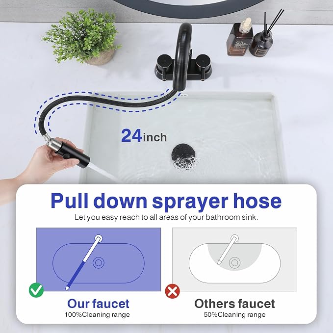 Bathroom Faucet with Sprayer, Oil Rubbed Bronze 2 Handles with Pop-Up Drain | Kablle 3 Holes Pull Out 4 inch Centerset Laundry Bar Basin Pull Out Faucet with Pop-Up Drain, KBL-MP-6002ORB-CL
