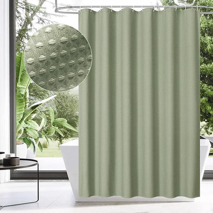 MitoVilla Sage Green Waffle Fabric Shower Curtain, Heavyweight Cloth Shower Curtains for Modern Hotel Bathroom Decor, Waterproof & Wrinkle Resistant, 72 x 72