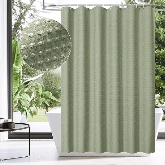 MitoVilla Extra Long Shower Curtain 72 x 84, Sage Green Waffle Fabric 84 inch Shower Curtain, Farmhouse XL Shower Curtains for Bathroom Decor, Luxury Weighted Shower Curtain 84 inch
