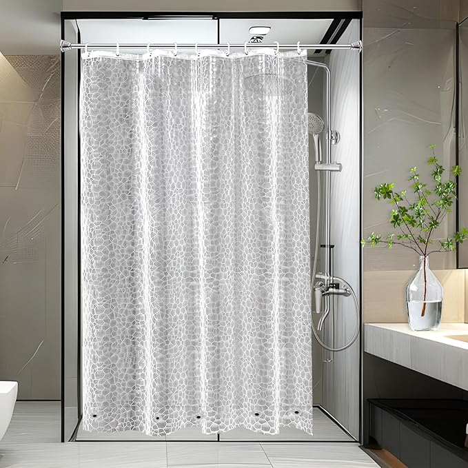 AooHome 54x72 Inch Stall Shower Curtain Liner, EVA 3D Water Cube Narrow Shower Curtain, Water Repellent Shower Liner, Heavy Duty, Semi Transparent