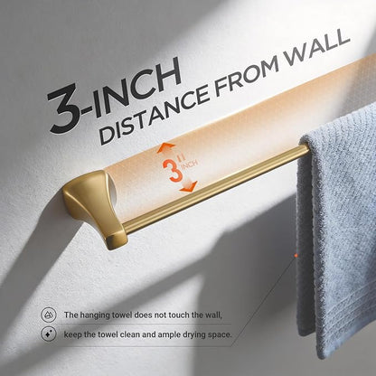 Brushed Gold Bathroom Hardware Set 4 Piece Gold Bathroom Accessories Set, 23.6 inch Bath Towel Bar Set | Towel Hook | Toilet Paper Holder | Hand Towel Holder