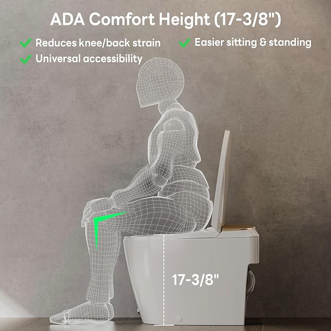 CD-W10V Non-Electric Bidet Toilet, Elongated, Glod | MAP 1000g Powerful Flush Smart Toilet, ADA comfort height, air pressure assisted,soft open/close,Foot-kick Flush,1.0 GPF