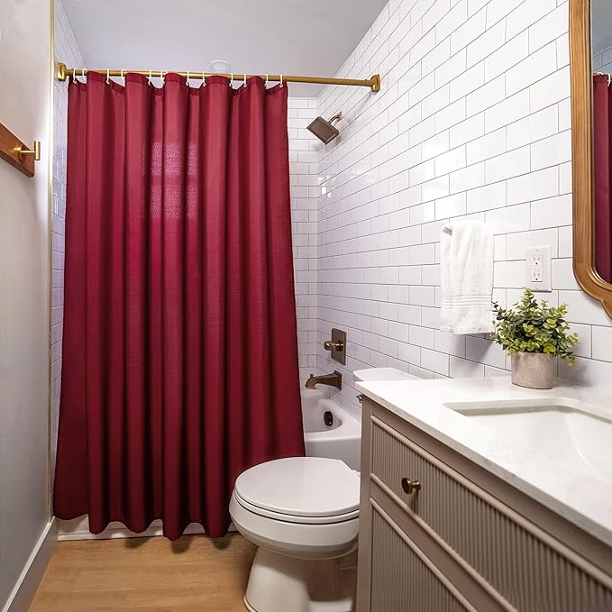 Americanflat 71x74 Solid Burgundy Shower Curtain - Water-Resistant Long Shower Curtain with Durable Metal Grommets and 12 Hooks - 100% Polyester