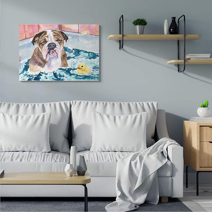 Stupell Industries 'English Bulldog In Bathtub Rubber Duck Bubbles', Canvas Art, 40 x 30 Inches, Easy to Hang and Sturdy, Made in USA, by George Dyachenko