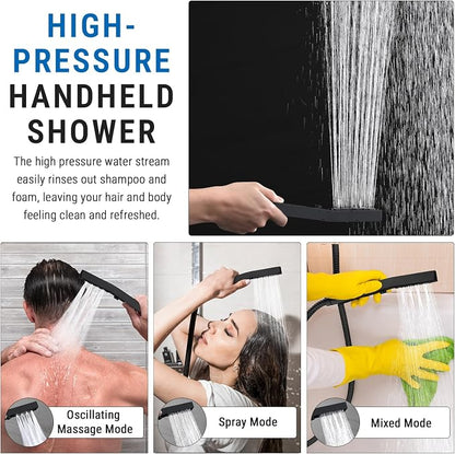 G-Promise 10 Inch All Metal Rain Shower Head with Handheld (Matte Black) | Suits Every Height, Pause Mode Diverter, Massage Mode Handheld, Full Body Coverage, Easy to Install, Modern Bath Upgrade